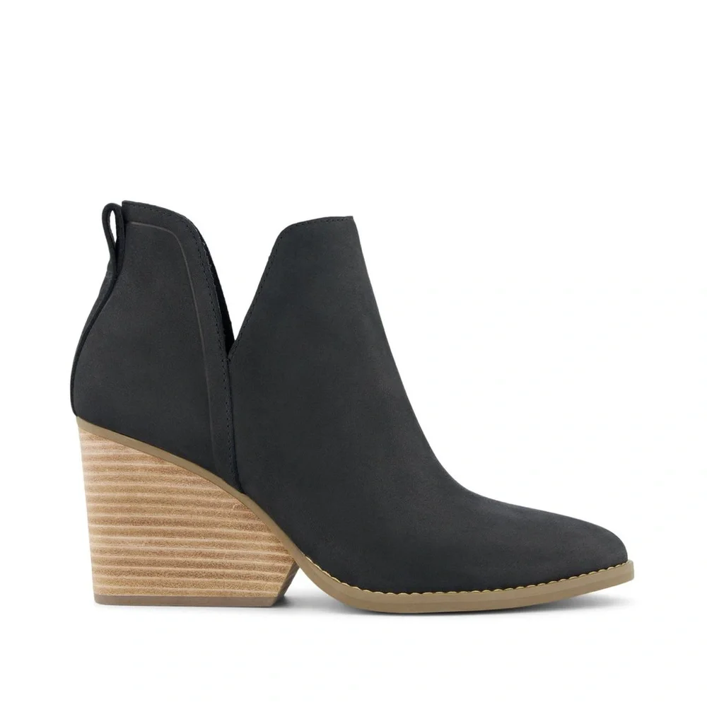 TOMS Women's 10 Wedge Ankle Booties Black Suede‎ V-Cutout 10020354